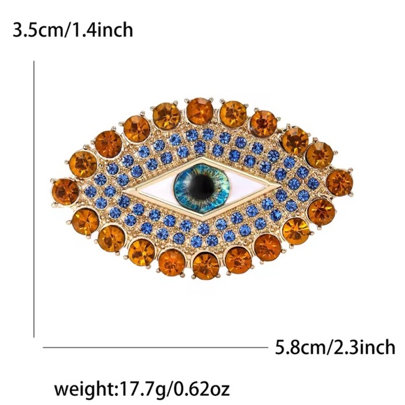 Golden Aura Evil Eye Royal Blue Crystals Brooch - Picture 2 of 3